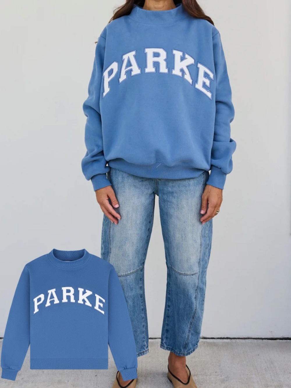 BRAND NEW PARKE Blue Mockneck Oversized Crewneck Sweatshirt